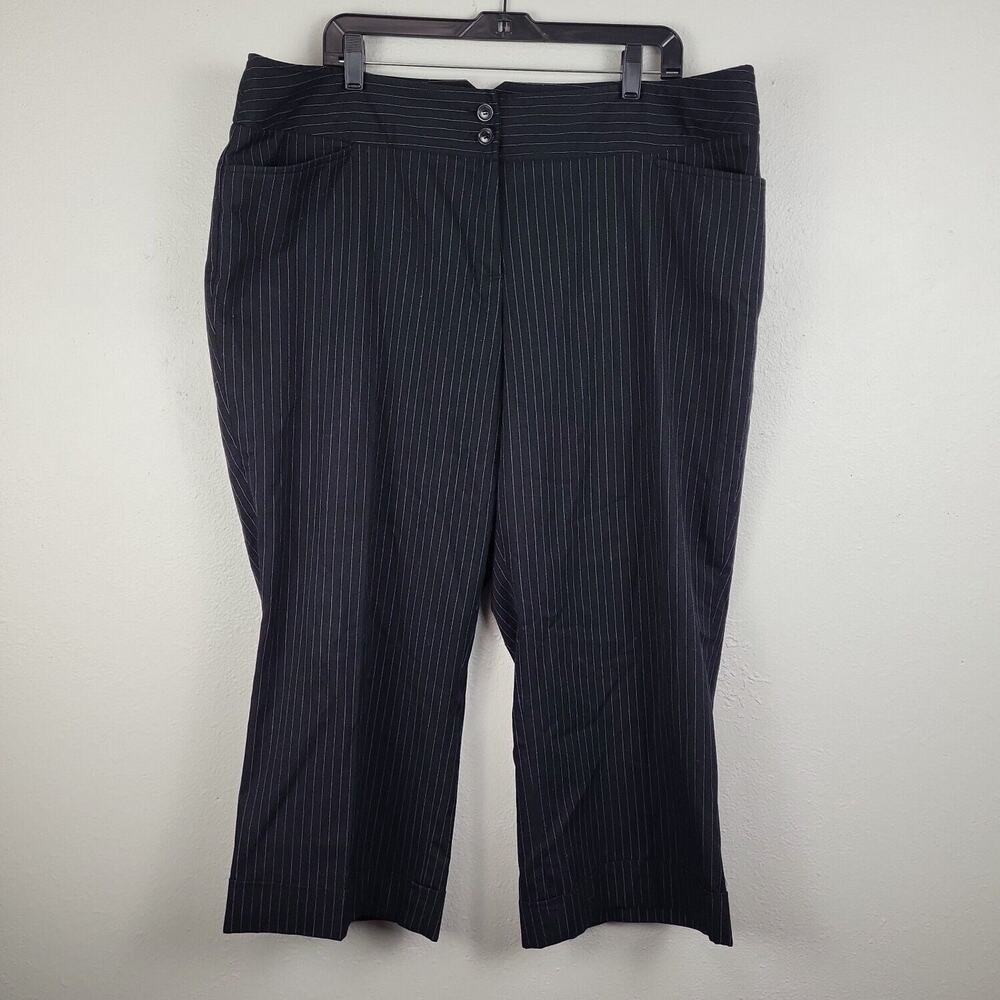 Lane Bryant Womens Black Pin Striped Cropped‎ Flat Front Dress Pants Size 20